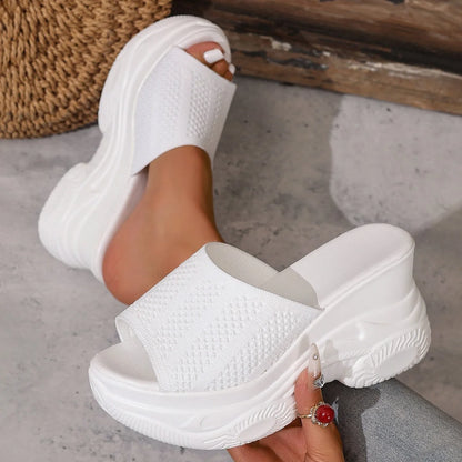 🔥✨【Tallas 35-43】Nuevas pantuflas de verano para mujer, con suela gruesa y punta abierta, hechas de material Flyknit.