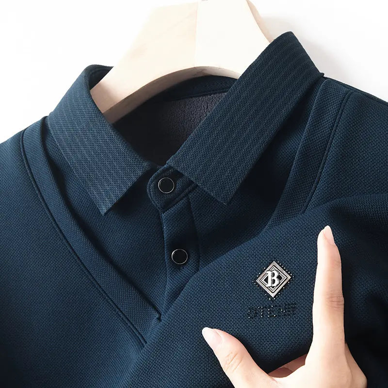 👔🔥【M-4XL】Nové pánske zimné polo tričko s klopou a flísovou podšívkou - jednoduché a pohodlné