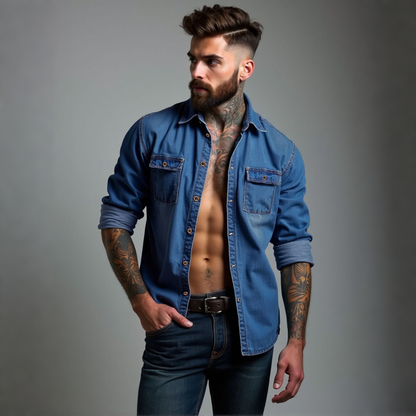 👔50% de descuento🔥【40-120kg】Camisas vaqueras de tallas grandes para hombre ✅Pago contra entrega