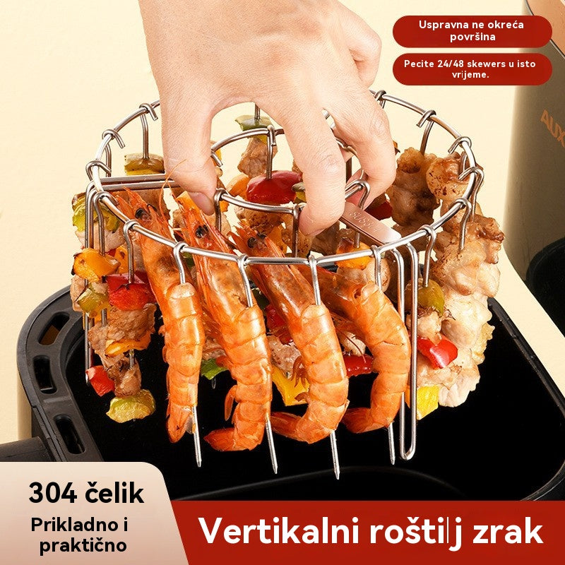 🍢🍖🍗【💥Plaćanje pouzećem】Rešetka za roštilj od nehrđajućeg čelika 304 s 24 ražnjića, prikladna za pećnice s fritezama