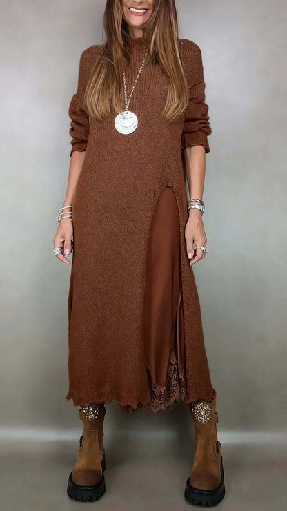 🔥【🥇50% popusta】🔥【XS-3XL】Novi komplet od čipkaste haljine s prorezom i potkošulje, haljina i pulover