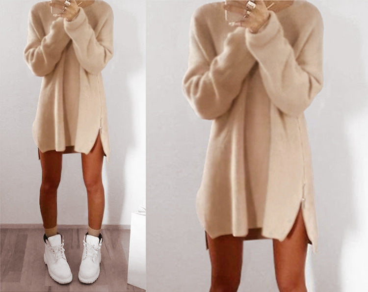 🌿🌸【S-5XL】2025 Wiosna Nowy Moda Elegancki damski długi boczny zamek błyskawiczny sweter, intelektualny i elegancki