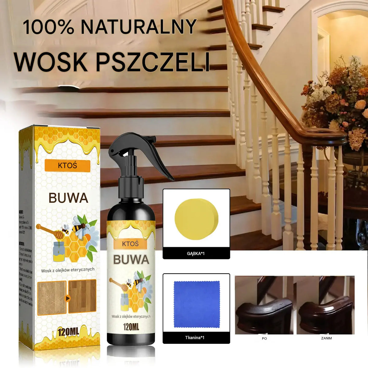 [Kup 1, drugi gratis] 🔥Mikromolekularny spray z naturalnym woskiem pszczelim do pielęgnacji i konserwacji mebli oraz polerowania podłóg.