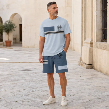 💥Novi muški ljetni sportsko-ležerni outfit: prozračna majica s okruglim izrezom i kratke hlače, dvodijelni set