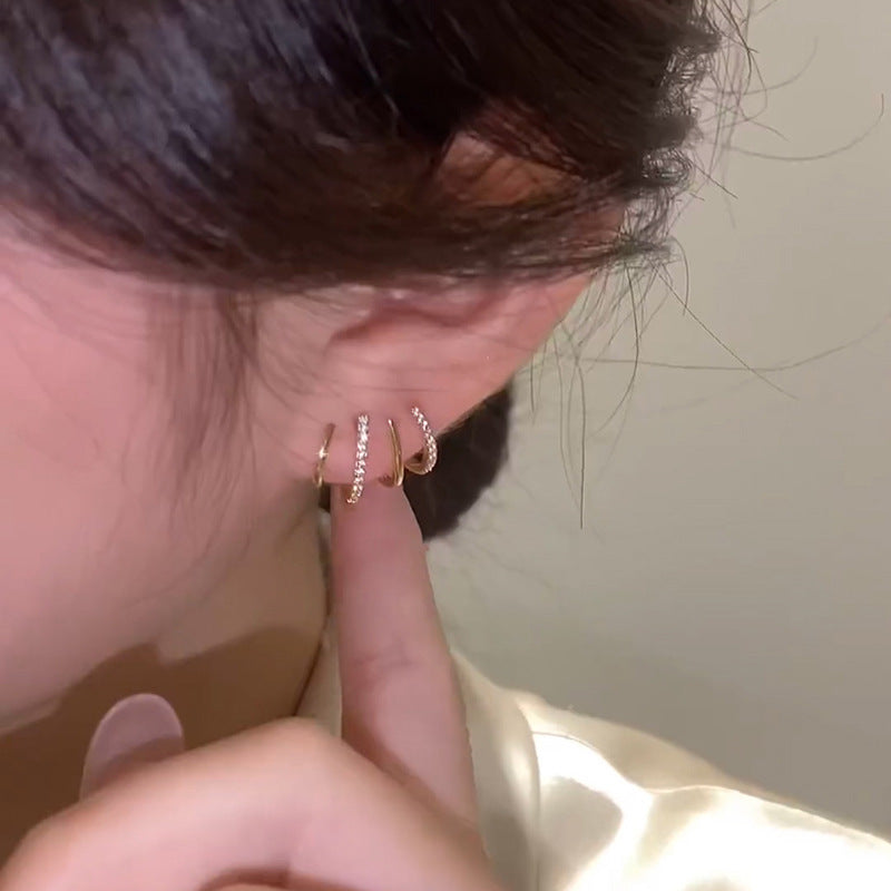 💗Visokokvalitetne ženske naušnice s četiri kraka optočene dijamantima, minimalistički i sofisticirani stil, srebro 925, višeslojni dizajn