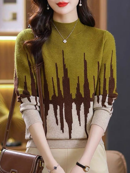 ✨🔥【S-3XL】2024 nowe jesienne i zimowe damskie swetry półgolf, modne topy z dzianiny-3827133