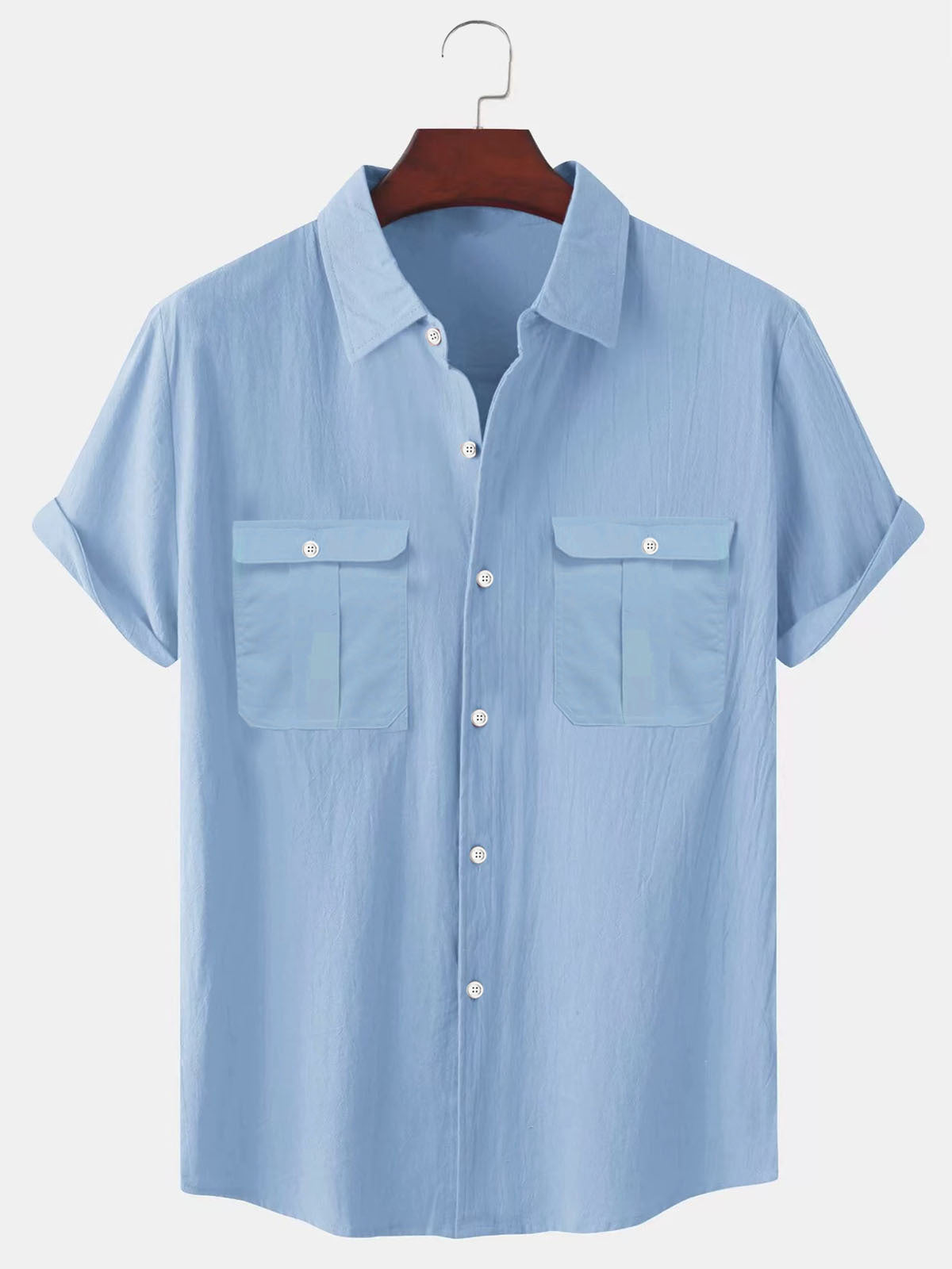 👕Wyprzedaż letnia [M-5XL] Europejska i amerykańska letnia moda jednokolorowa popularna męska prosta lniana koszula, lekki dojrzały styl casualowy