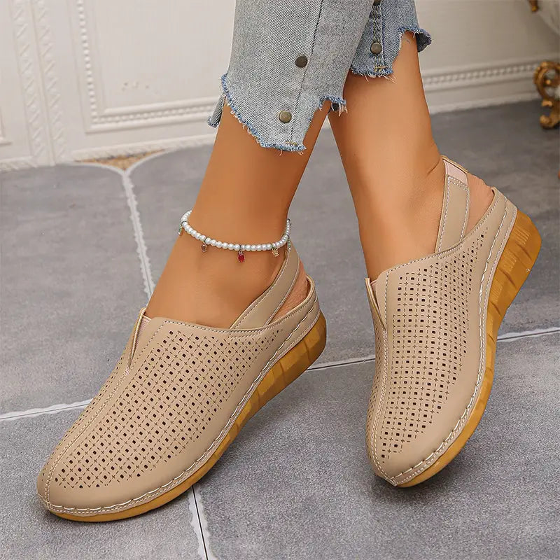 🌿👡 【Oferta limitada mitad de precio】(tallas 36-43) Zapatos de verano 2026 de cuero genuino: diseño slip-on con plataforma cómoda, modelo perforado transpirable para exterior