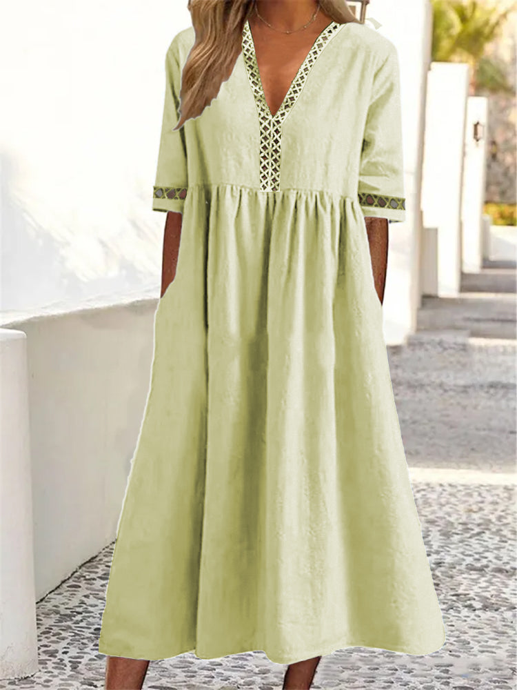 👗50% de descuento🔥 Vestido de encaje con cuello en V y manga corta ✅️Pago contra entrega