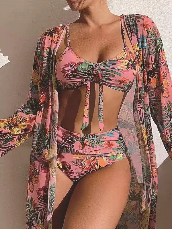 👙☀️【Pago contra entrega】💥【40-90 kg】Nuevo y elegante conjunto de traje de baño, incluye una chaqueta ligera con protección solar. (Conjunto de 3 piezas)