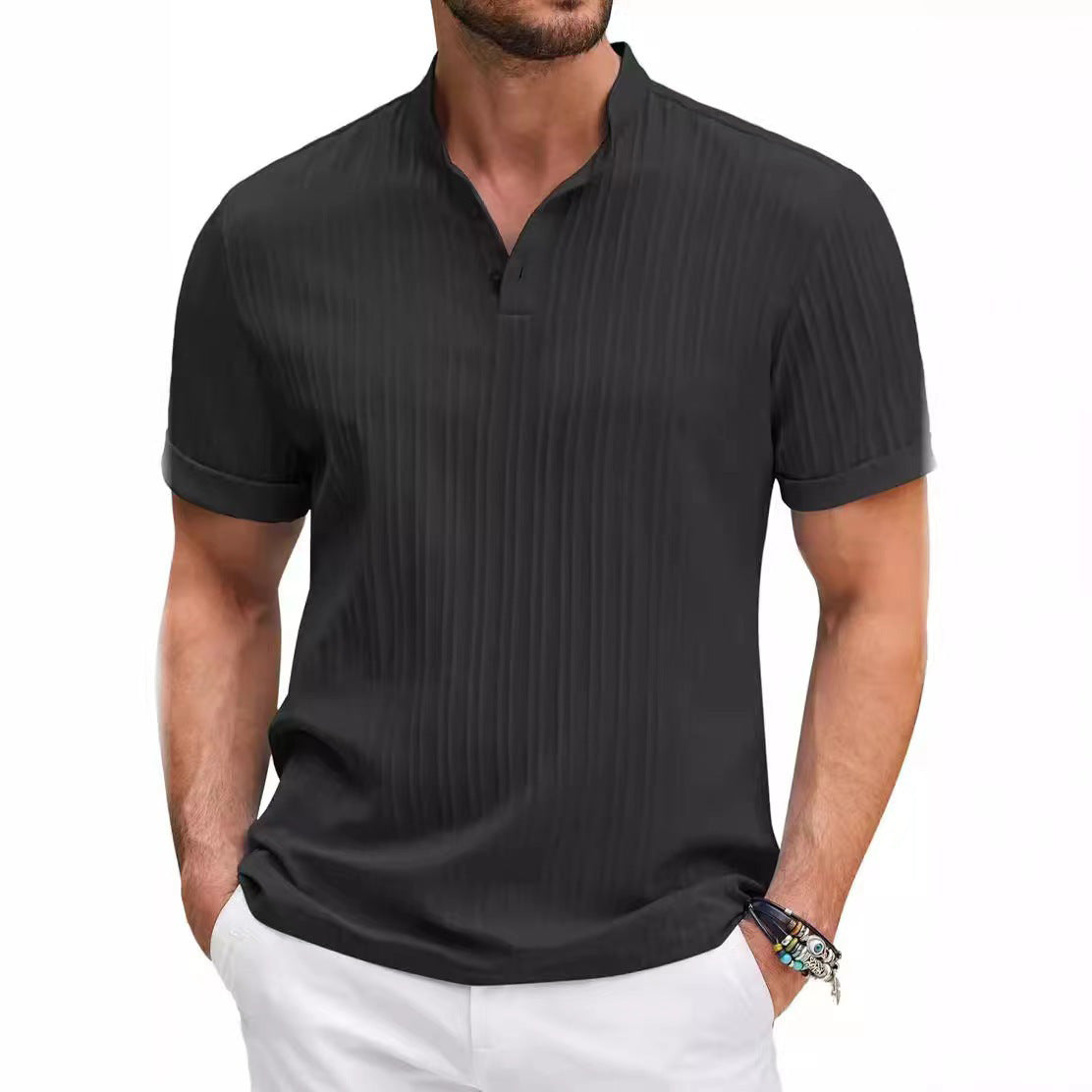 🏆50% de descuento🔥 Camisa Henley de hombre, estilo retro y relajado, confeccionada en una mezcla de algodón y lino. ✅️Pago contra entrega.