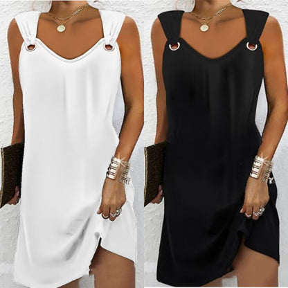 🤍【S-2XL】💌2025 Wiosna i Lato Nowa Sukienka Bez Rękawów Z Dekoltem W Serek Zapinana Na Metalowe Guziki🔥