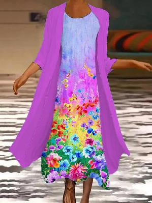 🌻 Descuento -50% 🔥🔥【40-120 kg】Nuevo vestido de mujer con estampado floral, vestido de dos piezas con escote redondo ✅Pago contra entrega