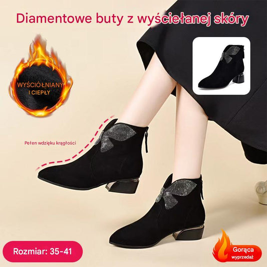 🔥✨【35-41】2025 nowy styl spiczaste noski modne i eleganckie damskie retro skórzane grube botki na obcasie