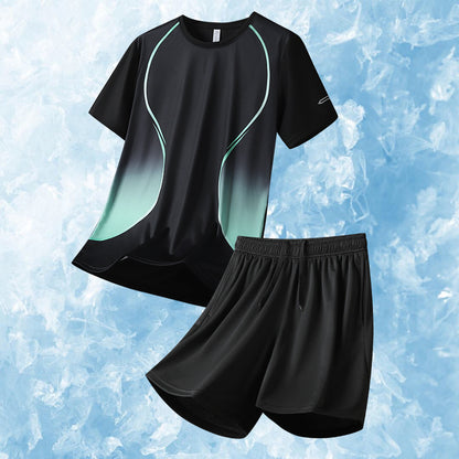 🆒Pago contra entrega✨ Conjunto deportivo de verano para hombre, de manga corta, de seda helada fina, ideal para correr y con tejido de malla de secado rápido.