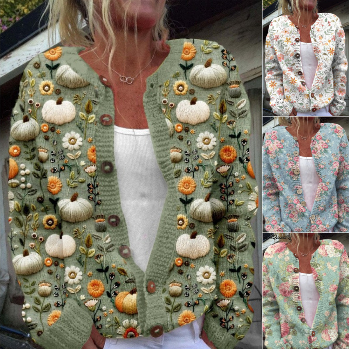 🔥🌷【50% zniżki✨】【S-5XL】Nowy zimowy damski sweter kardigan w stylu retro z eleganckim nadrukiem