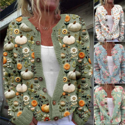 🔥🌷【50% zniżki✨】【S-5XL】Nowy zimowy damski sweter kardigan w stylu retro z eleganckim nadrukiem