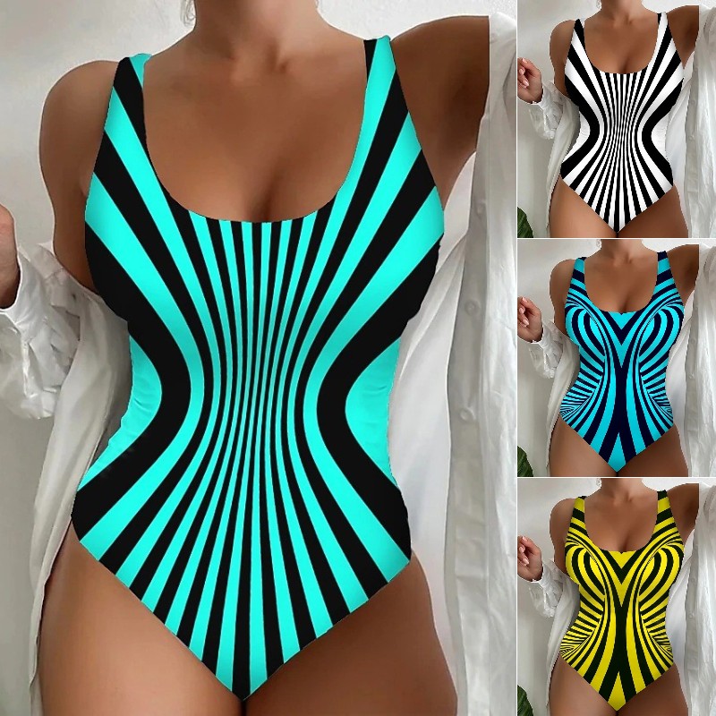 🩱🩱【S~6XL】Seksowny, jednoczęściowy kostium kąpielowy w paski