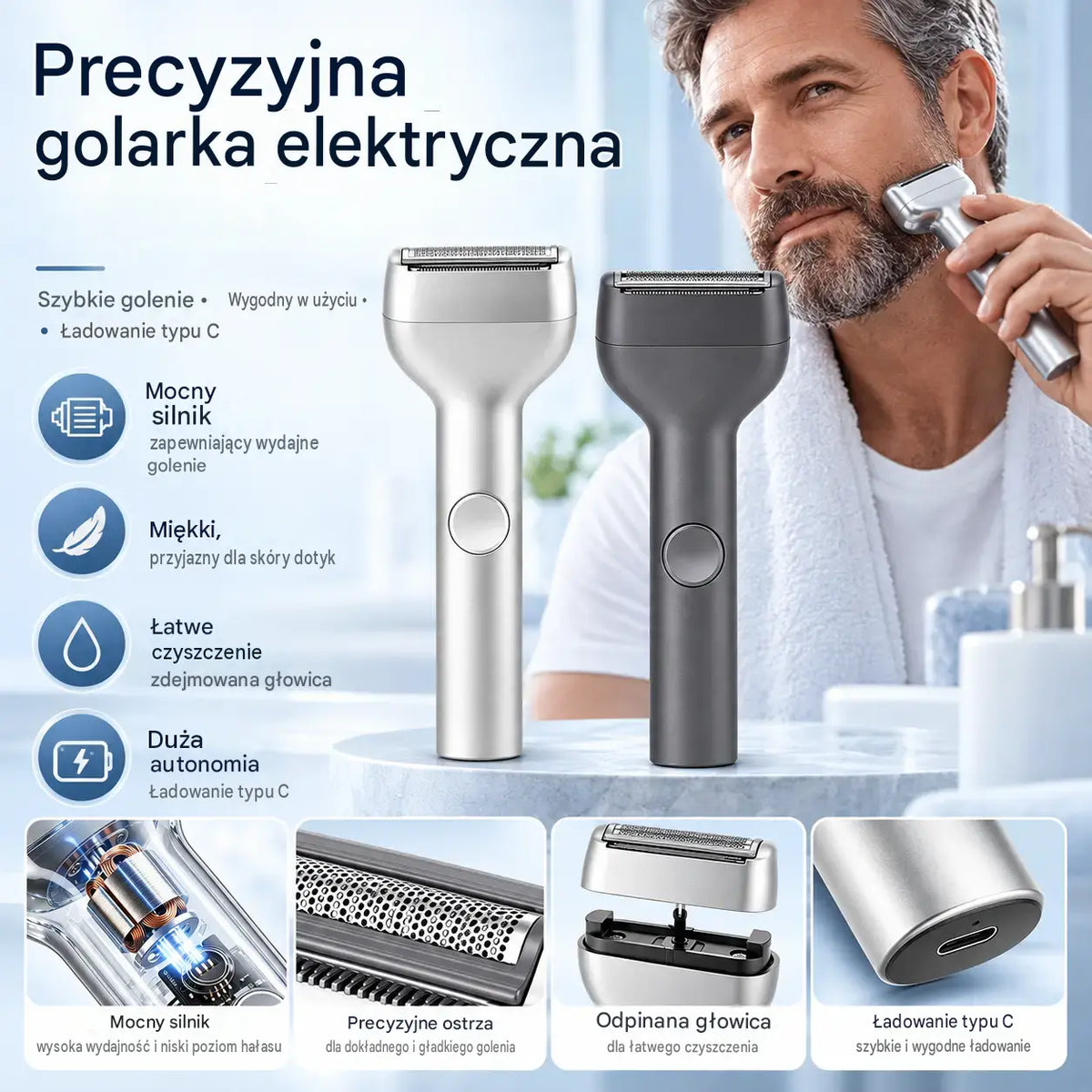 1 sztuka 109zł🎁 Nowość – oferta za pół ceny 💥⚡ Pożegnaj się z podrażnieniami po goleniu! 🧔 Wydajna golarka elektryczna dla mężczyzn z akumulatorem.