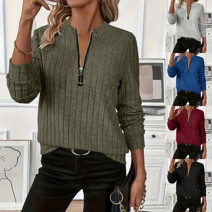 😍💥 Nov moden preprost pleten pulover z dolgimi rokavi in zadrgo iz leta 2025