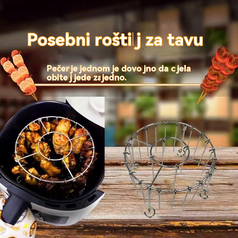 🍢🍖🍗【💥Plaćanje pouzećem】Rešetka za roštilj od nehrđajućeg čelika 304 s 24 ražnjića, prikladna za pećnice s fritezama