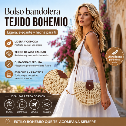 👜 ¡50% de descuento! ✨ Bolso bandolera de estilo bohemio tejido a mano con correa ajustable para el hombro, ligero y portátil ✨