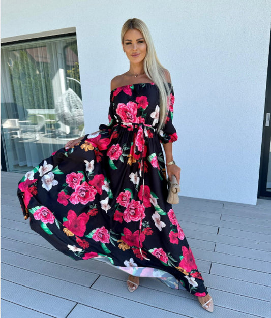 ✨🌈【Specjalne oferty letnie🔥】【S-2XL】Nowa letnia plaża wakacje Elegancka sukienka z nadrukiem na jedno ramię