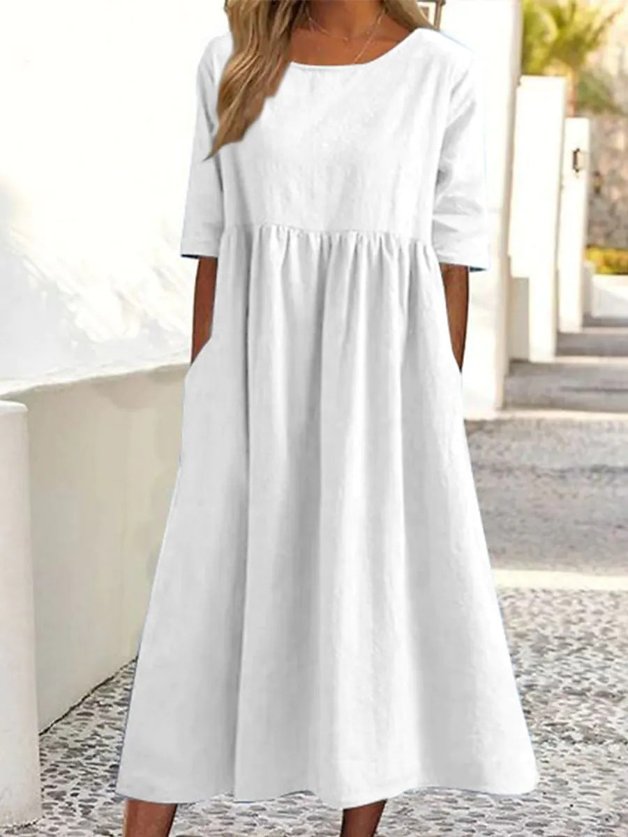 💥👗【S-5XL】2025 Bawełniana Casualowa Sukienka Z Kieszeniami