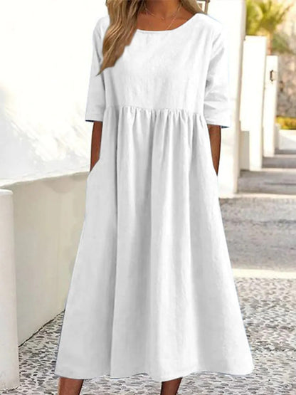 💥👗【S-5XL】2025 Bawełniana Casualowa Sukienka Z Kieszeniami