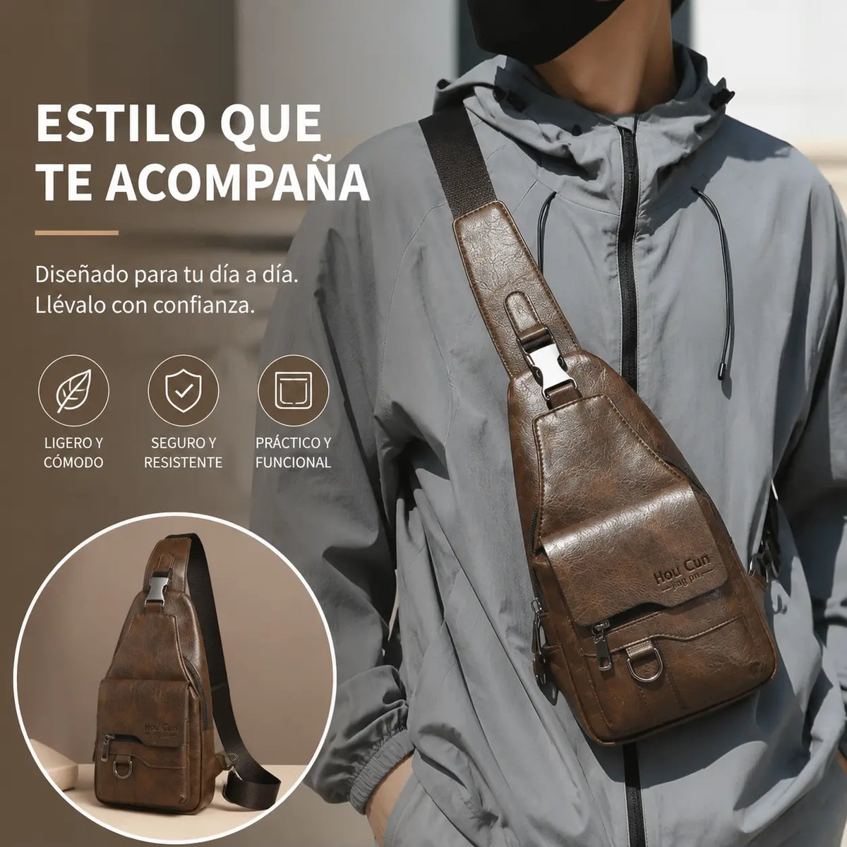 🔥😎【50% de descuento✨】Bolso de pecho sencillo retro para hombre: cuero genuino, duradero