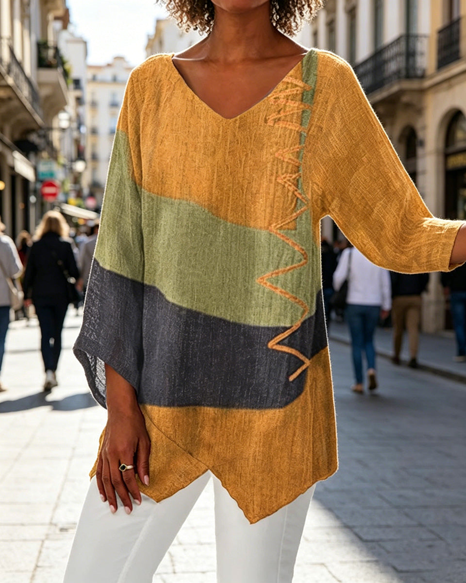 🍁 【S–4XL】Blusa de lino holgada con cuello en V y mangas largas para mujer – Nueva colección 2026 ✨