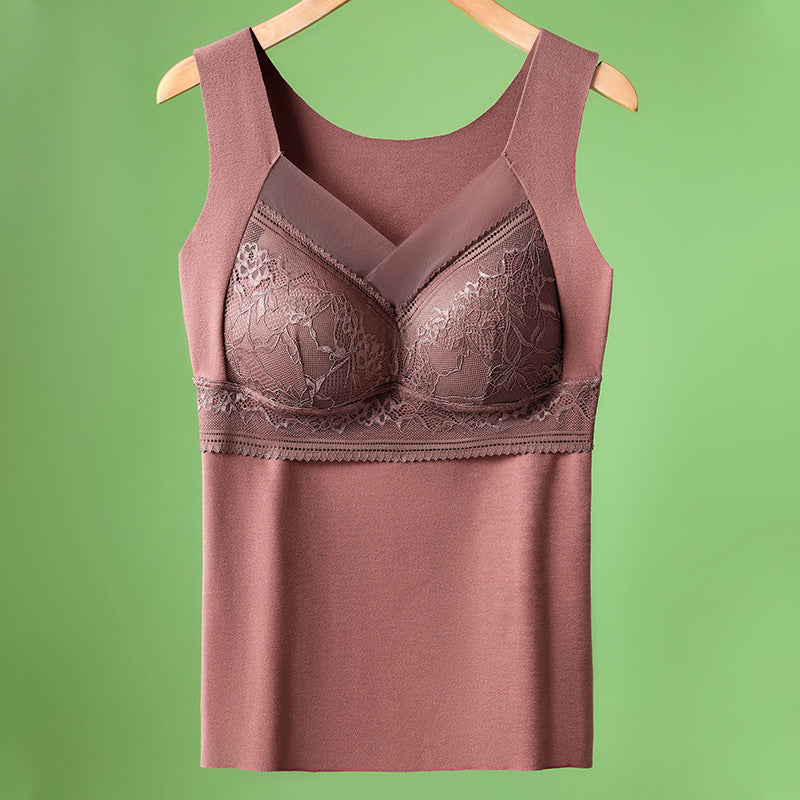 🔥❤️【40-100 komada】Ženski topli jesensko-zimski baršunasti prsluk od čipke s ugrađenim jastučićem za prsa