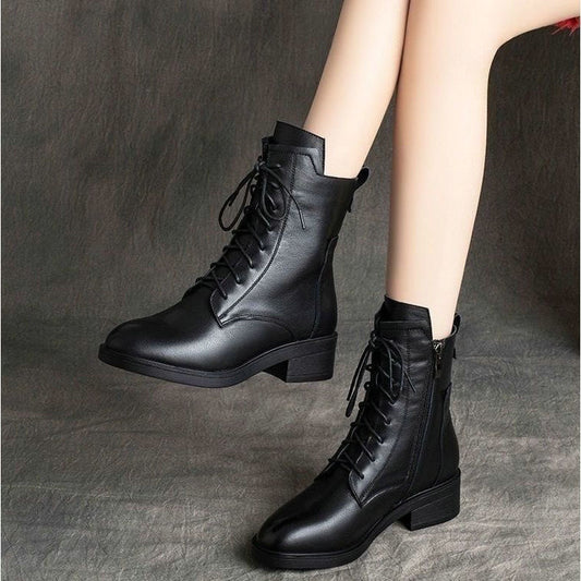 🔥✨【Jesienny nowy styl】【35-41】Modne i eleganckie damskie buty typu Martin z noskiem w szpic, z prawdziwej skóry