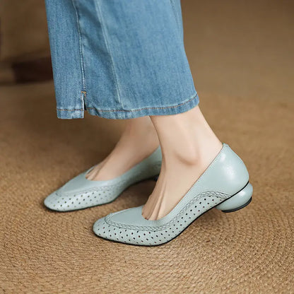👡【Novedad 2026, oferta por tiempo limitado al 50%】 pantofi cu toc gros și talpă moale, stil franțuzesc, cu decupaje aerisite