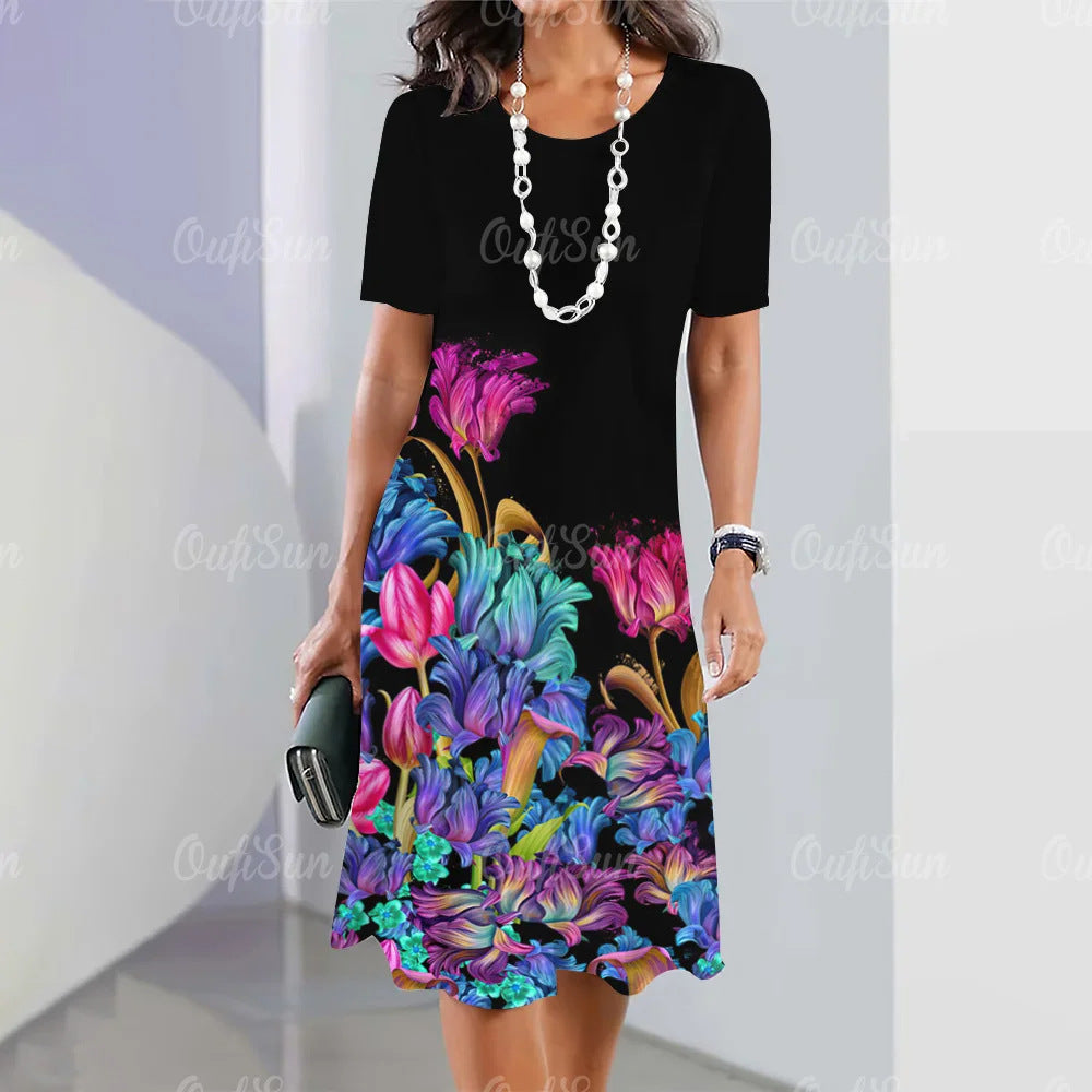 👗💖【S-5XL】Vestido sexy de cuello redondo con estampado 2025 para mujer.