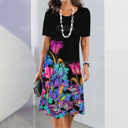 👗💖【S-5XL】Vestido sexy de cuello redondo con estampado 2025 para mujer.
