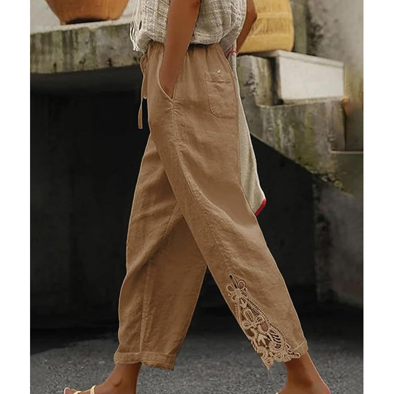 💯【Oferta limitada 50%】Pantalones de mujer con detalle de encaje y cordón ajustable.