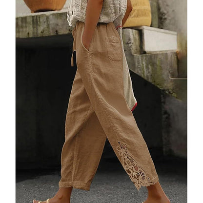 💯【Oferta limitada 50%】Pantalones de mujer con detalle de encaje y cordón ajustable.