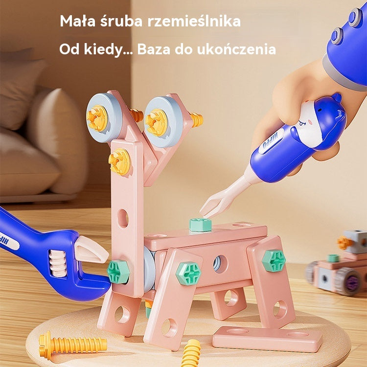 🌈Bestsellerowa zabawka do samodzielnego montażu dla dzieci, zabawka edukacyjna, w skład której wchodzą proste klocki, zabawki, skrzynka z narzędziami i wiertarka.
