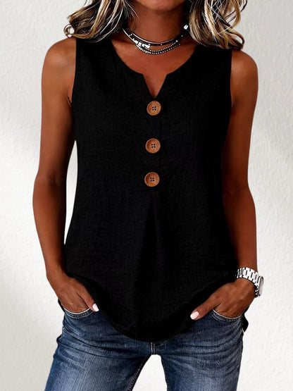 【Oferta al 50%】Nueva blusa sin mangas para mujer 2026, cuello en V y botones lisos.
