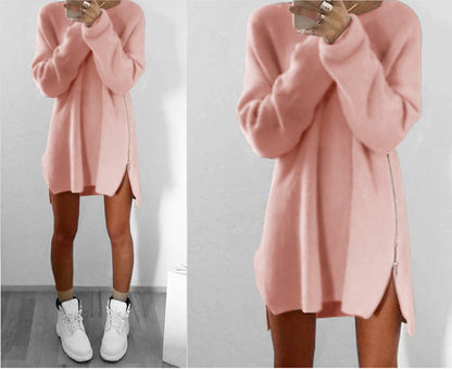🌿🌸【S-5XL】2025 Wiosna Nowy Moda Elegancki damski długi boczny zamek błyskawiczny sweter, intelektualny i elegancki