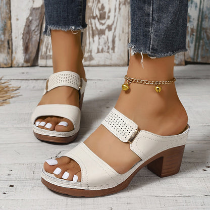🌈🌿【Ograniczona ilość】【36-43】2025 Modne, swobodne, damskie, jednokolorowe, grube, obcasowe kapcie