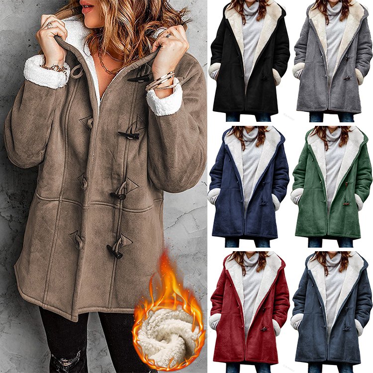 🔥⛄【Ograniczona zniżka 50%】✨【S-5XL】Nowa modna ciepła damska kurtka z kapturem i podszewką ze zamszu i polaru