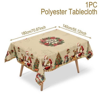 🎄180×140 cm🎄 Premium božićni stolnjak – čaroban motiv Djeda Božićnjaka i sobova za radosne obiteljske trenutke