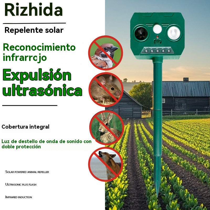 🔥Repelente ultrasónico de aves para exteriores con energía solar, dos bocinas y luces intermitentes ✅️Pago contra entrega