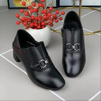 👠✨ Eleganckie i wygodne - 【35-40】damskie skórzane buty na modnych grubych obcasach 👠✨