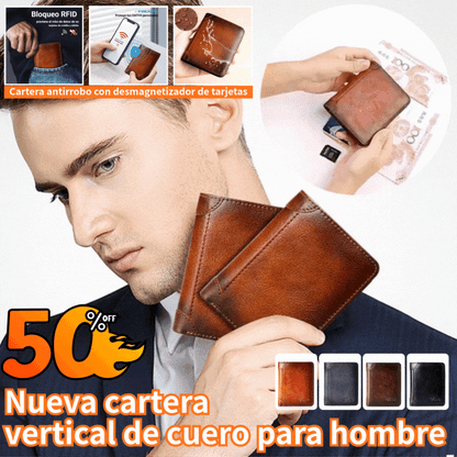 🔥¡Superventas!🔥👝✨ Nueva billetera antirrobo de cuero genuino para hombre, estilo retro, múltiples ranuras para tarjetas, alta calidad, durará 5 años sin romperse.