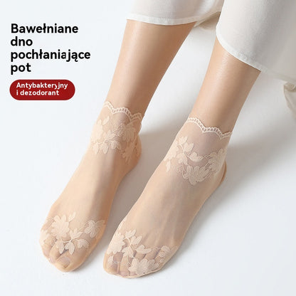 【🔥Kup 5, a 5 dostaniesz gratis】🧦【10 par】Piękne, niewidoczne, koronkowe, antypoślizgowe, cienkie skarpetki