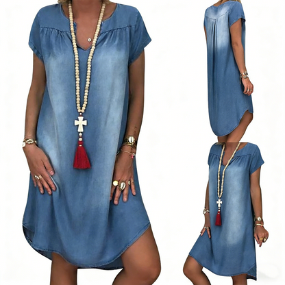 👘 Descuento -50%🔥【40-100kg】Vestido vaquero de manga corta ✅️Pago contra entrega