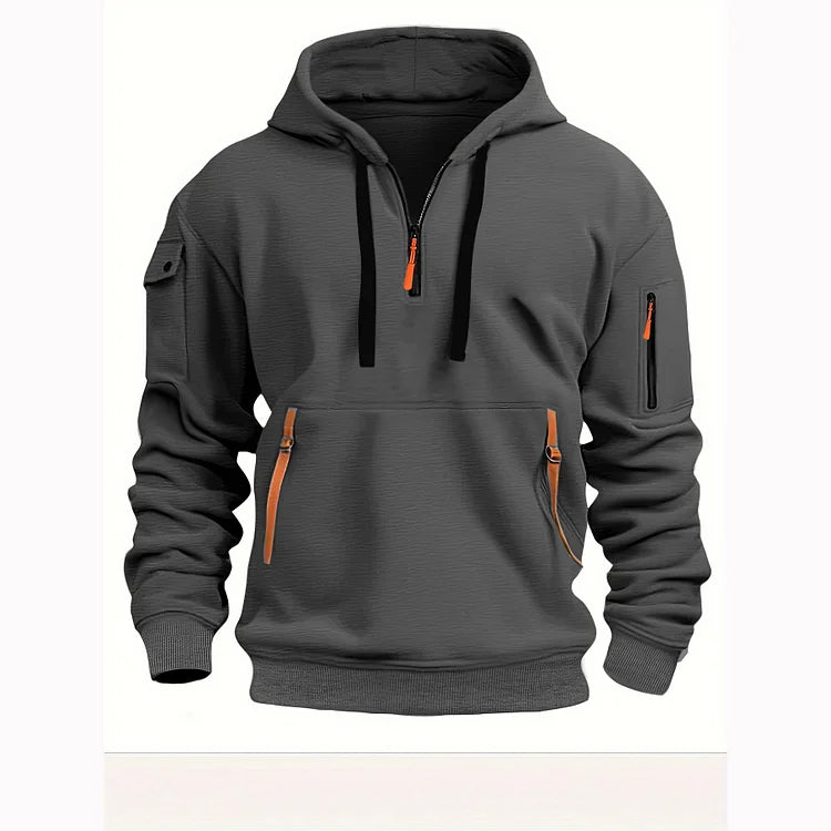 【S-5XL】Męska sportowa bluza z kapturem zapinana na zamek i wiele kieszeni-3766365
